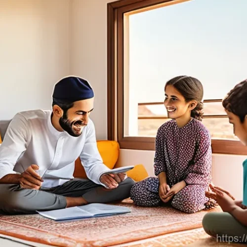 Home 31 전기분야의 신재생 에너지 적용 사례 - **Prompt:** A vibrant scene inside a modern, tastefully decorated Arab home, filled with natural lig...