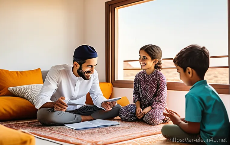 전기분야의 신재생 에너지 적용 사례 - **Prompt:** A vibrant scene inside a modern, tastefully decorated Arab home, filled with natural lig...