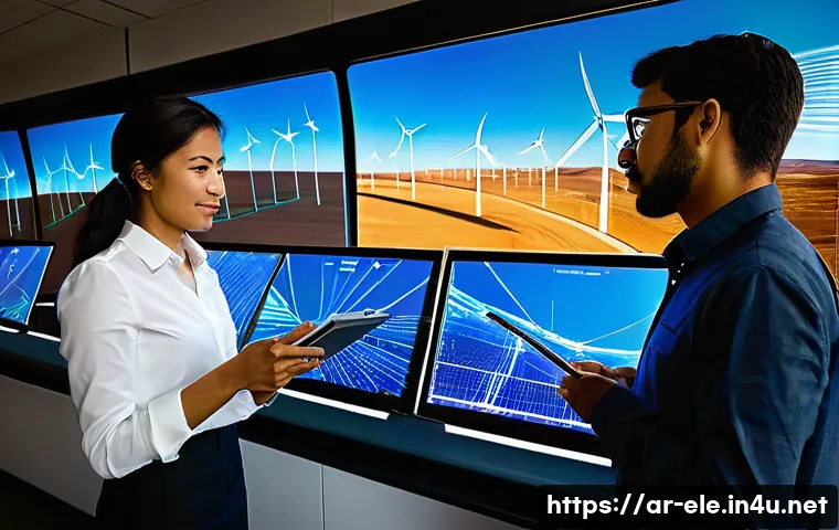 전기기사와 배터리 저장 기술 - **Prompt 1: Ingenuity in Renewable Energy Integration**
"A diverse team of male and female elect...