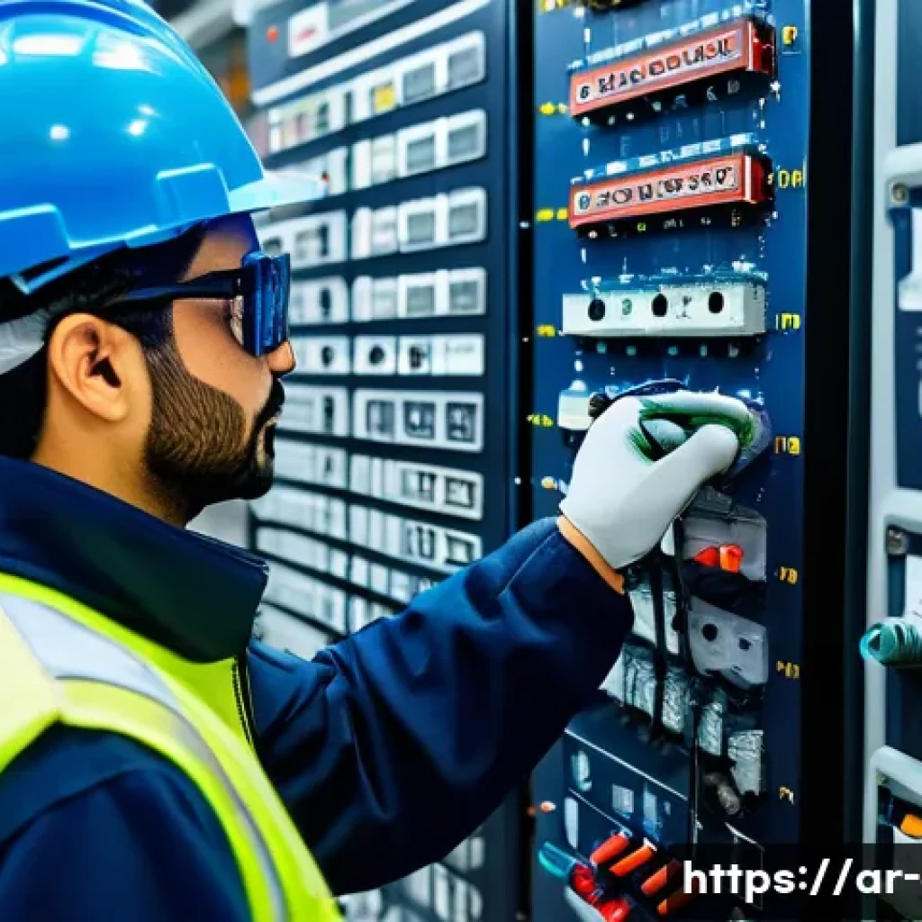 전기설비기사 자격증의 가치 - A skilled Arab electrical installations technician in a modern industrial factory setting in Saudi A...