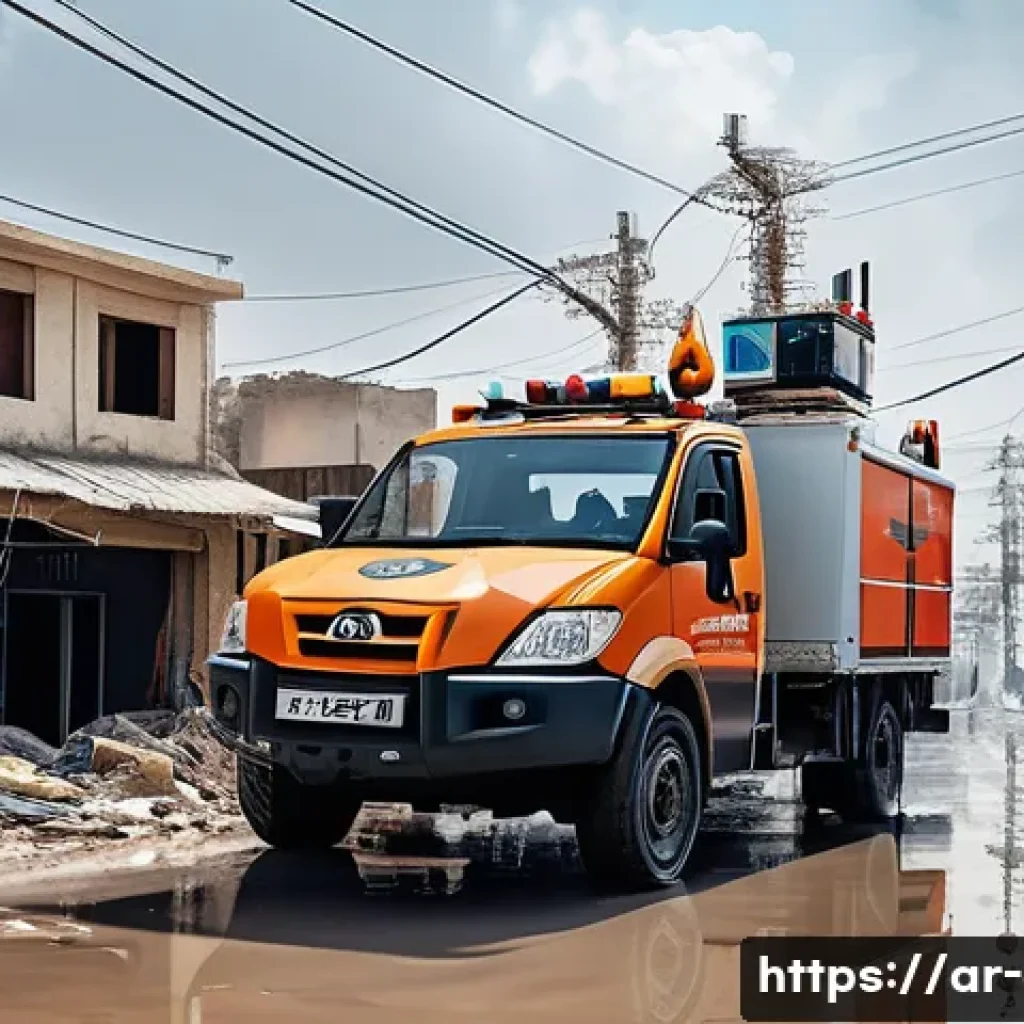 전기공사기사와 전기 재난 복구 사례 - A detailed scene of an emergency electrical repair team in a Middle Eastern city after a natural dis...