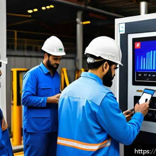 전기기사와 산업 안전관리 경험 - A high-tech industrial workspace in the Middle East with smart sensors visibly installed on machiner...