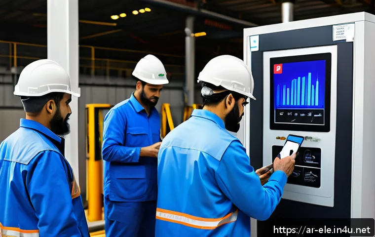 전기기사와 산업 안전관리 경험 - A high-tech industrial workspace in the Middle East with smart sensors visibly installed on machiner...